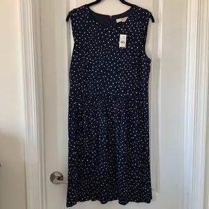 NWT LOFT Black/White Polka Dot Print Cap Sleeves Dress Size M